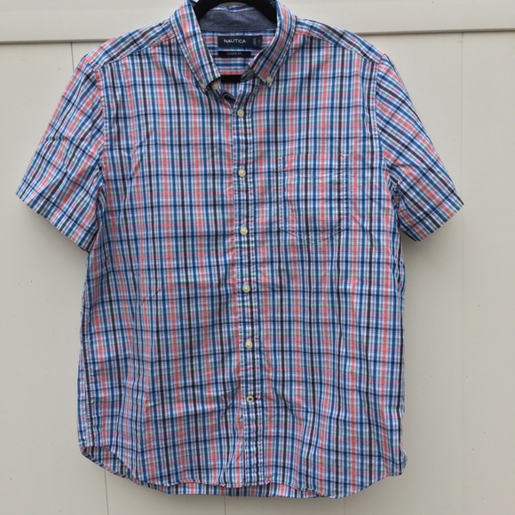 Nautica Short Sleeve Plaid Button Down Shirt Large - Picture 7 of 8